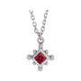 Sapphire Row Lab-Grown Gemstone Beaded Princess Bezel Necklace - Ruby, 14K White Gold