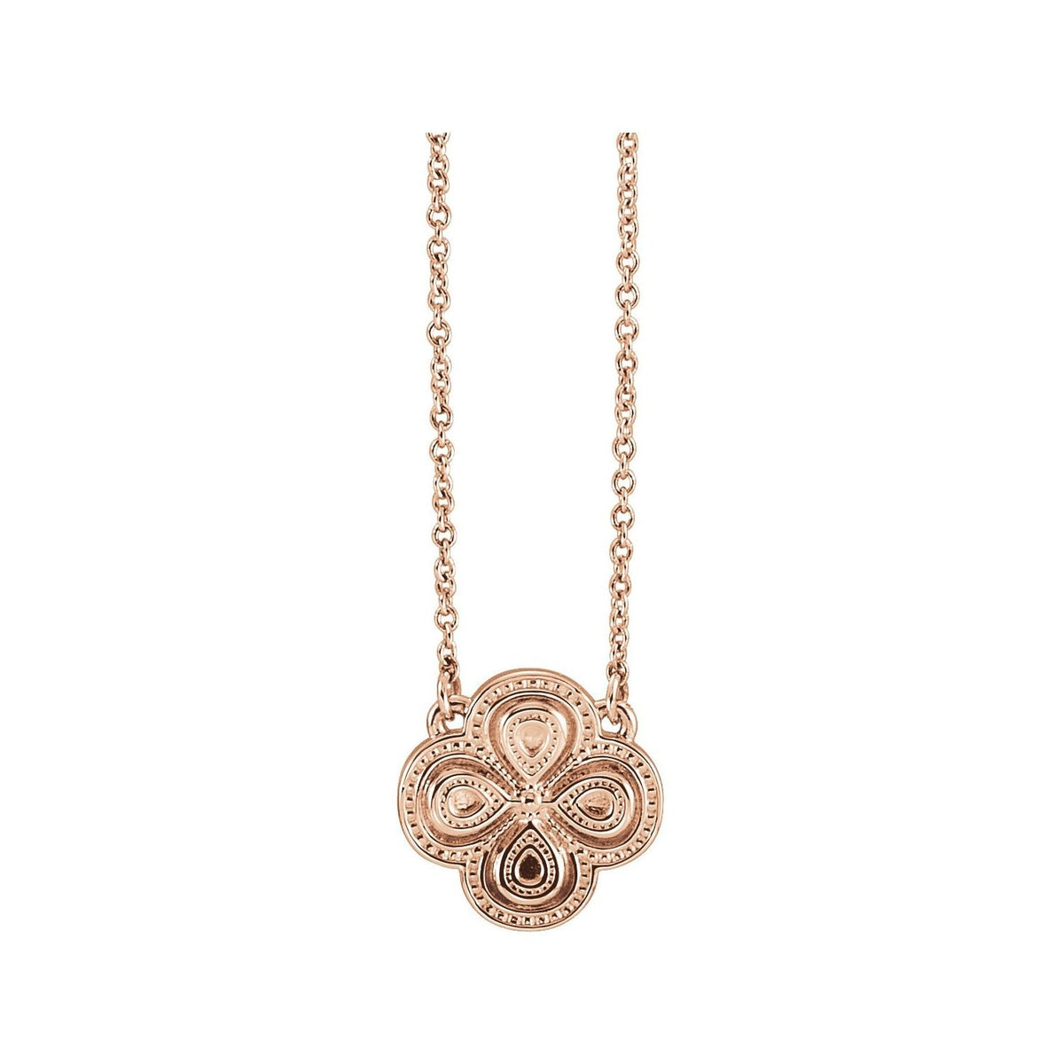 Sapphire Row Gold Clover Necklace - 14K Rose Gold