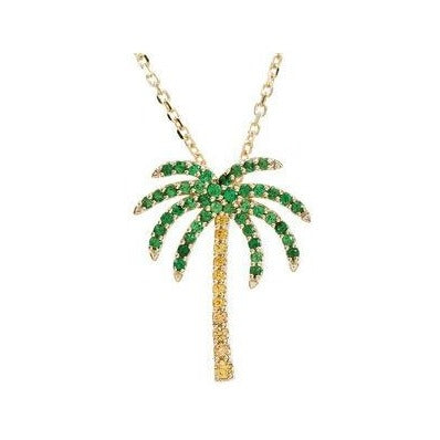 Sapphire Row Natural Tsavorite & Yellow Sapphire Palm Tree Necklace - 16"