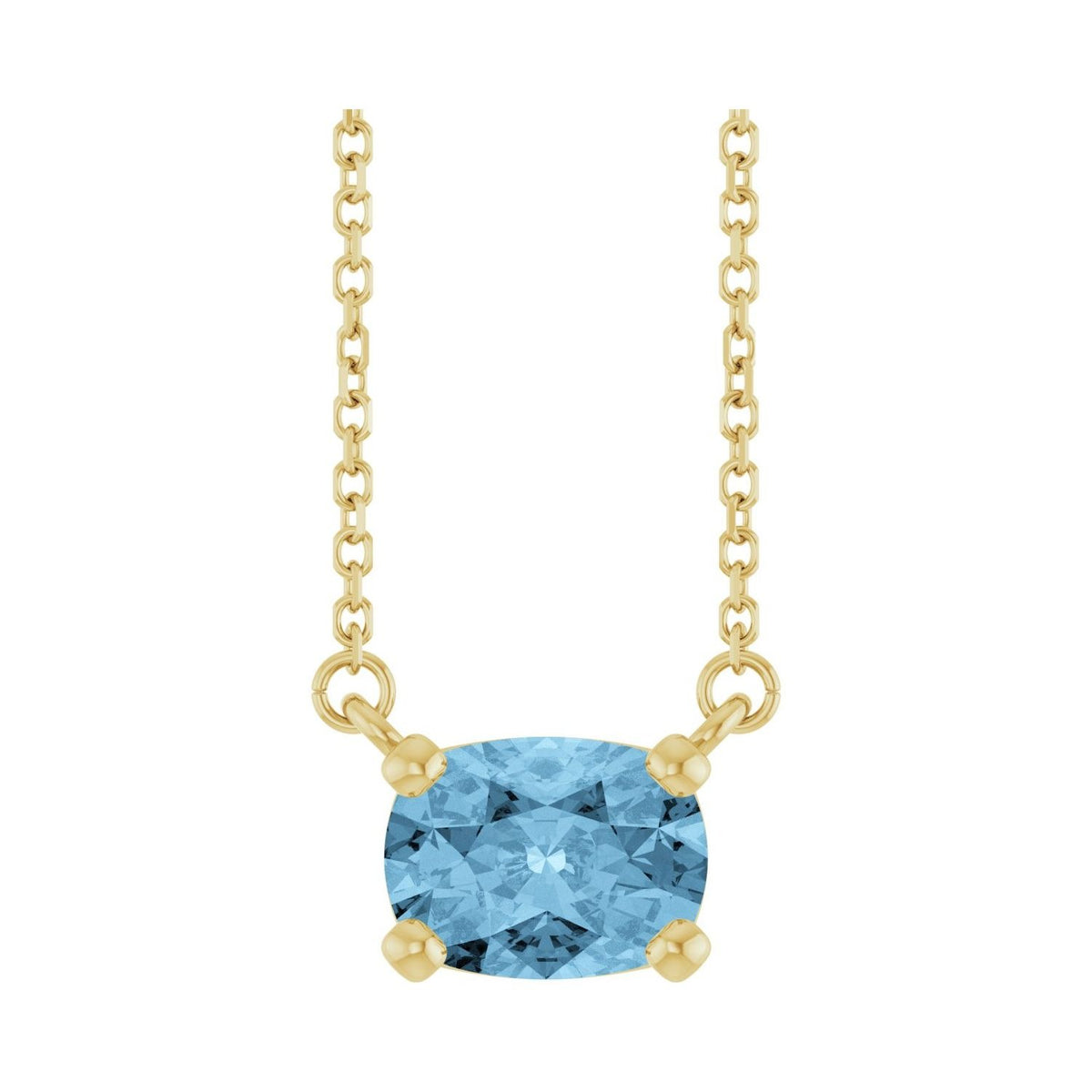 Sapphire Row Natural Gemstone East-West Solitaire Necklace - Sky Blue Topaz, 14K Yellow Gold
