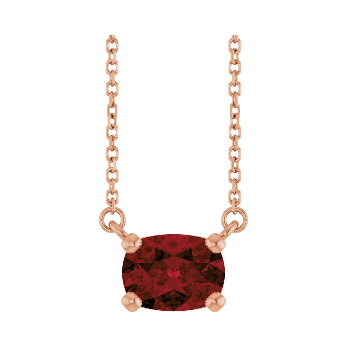 Sapphire Row Natural Gemstone East-West Solitaire Necklace - Mozambique Garnet, 14K Rose Gold