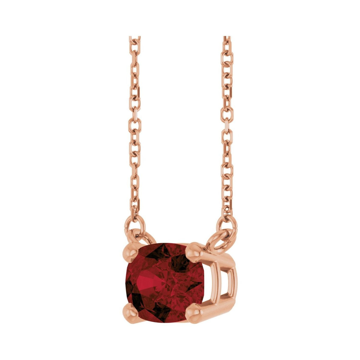Sapphire Row Natural Gemstone East-West Solitaire Necklace - Mozambique Garnet, 14K Rose Gold (view 2)