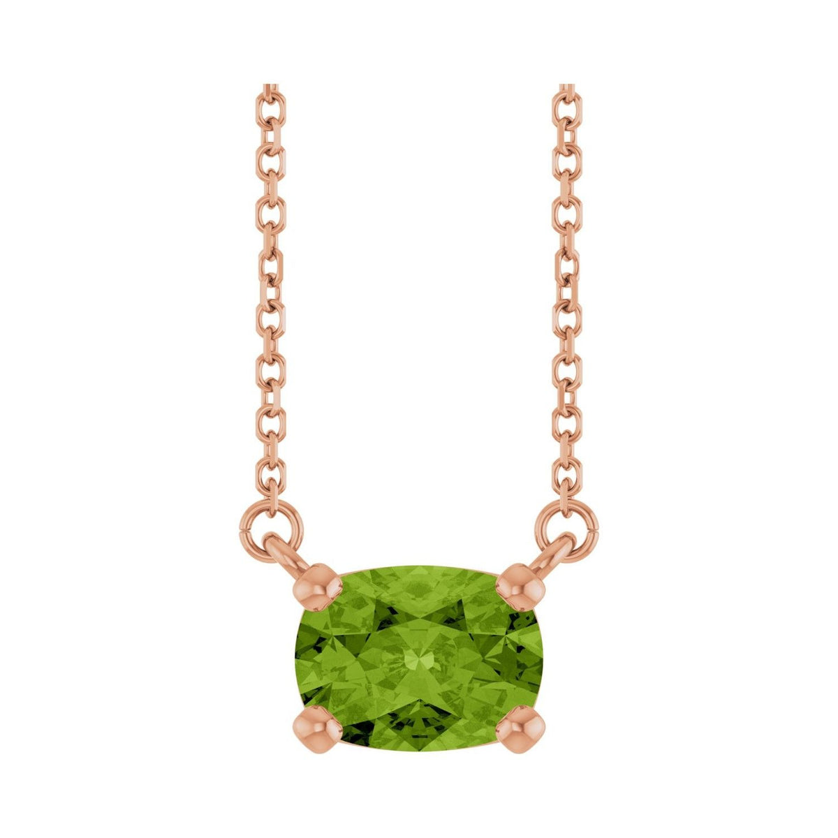 Sapphire Row Natural Gemstone East-West Solitaire Necklace - Peridot, 14K Rose Gold