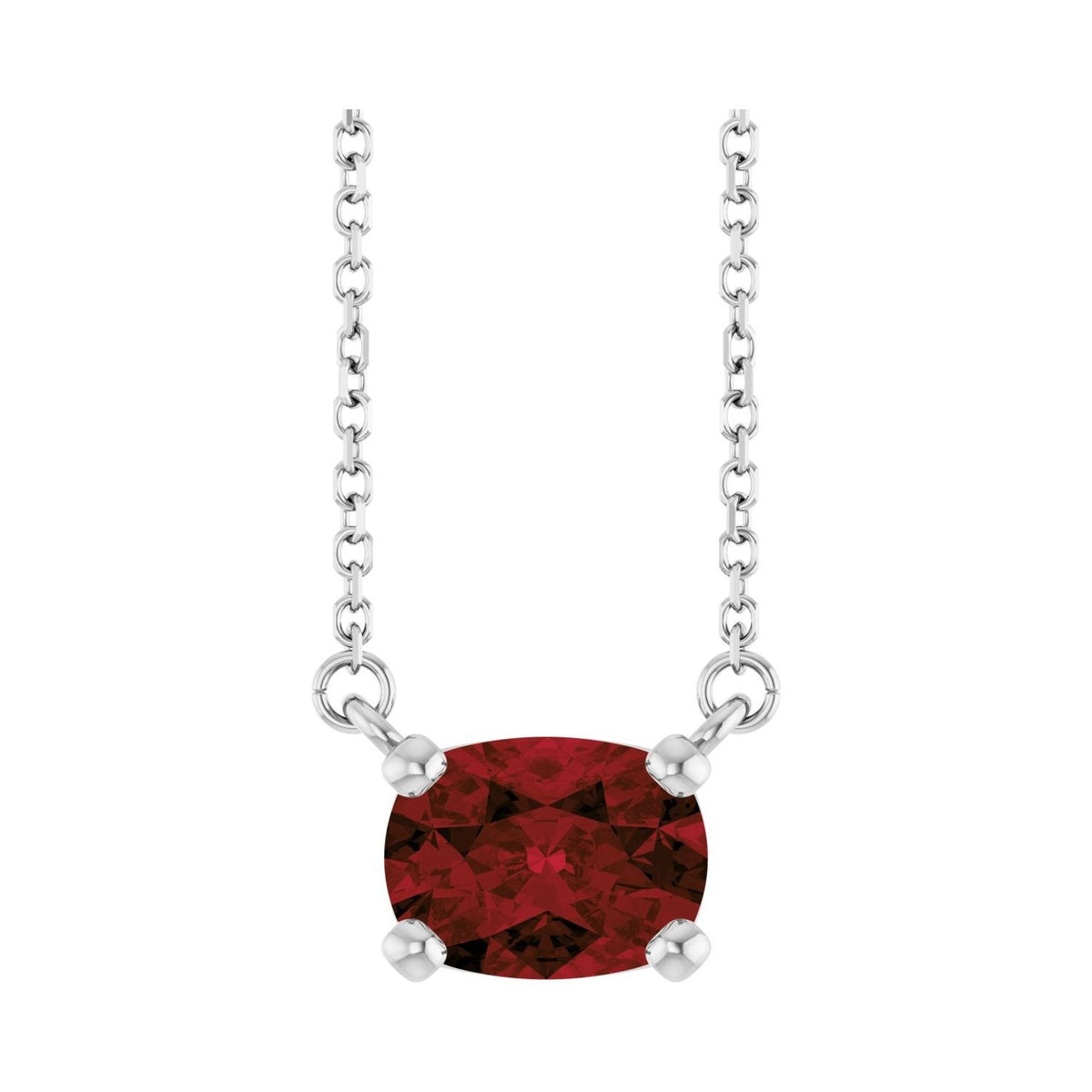 Sapphire Row Natural Gemstone East-West Solitaire Necklace - Mozambique Garnet, Platinum