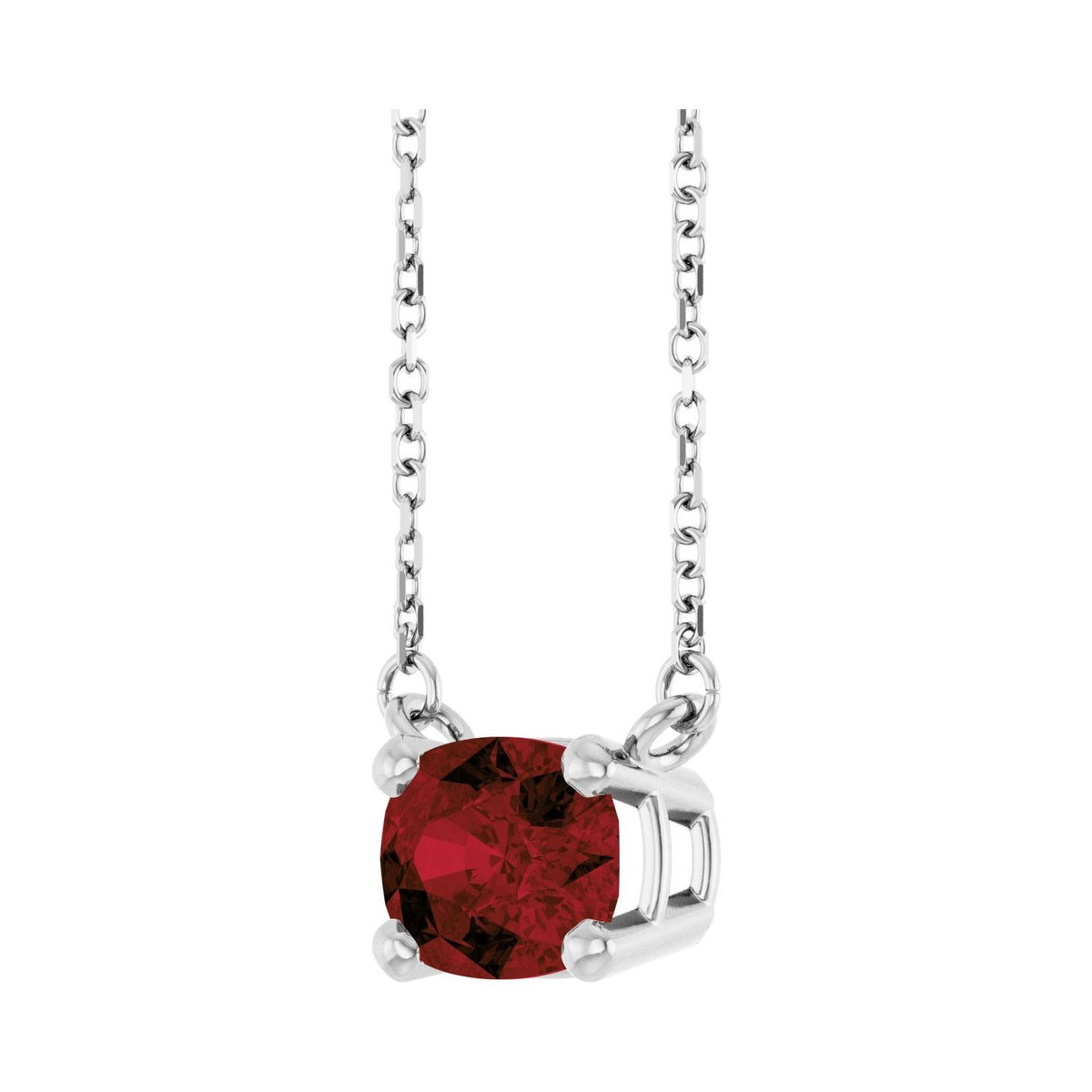 Sapphire Row Natural Gemstone East-West Solitaire Necklace - Mozambique Garnet, 14K White Gold (view 2)