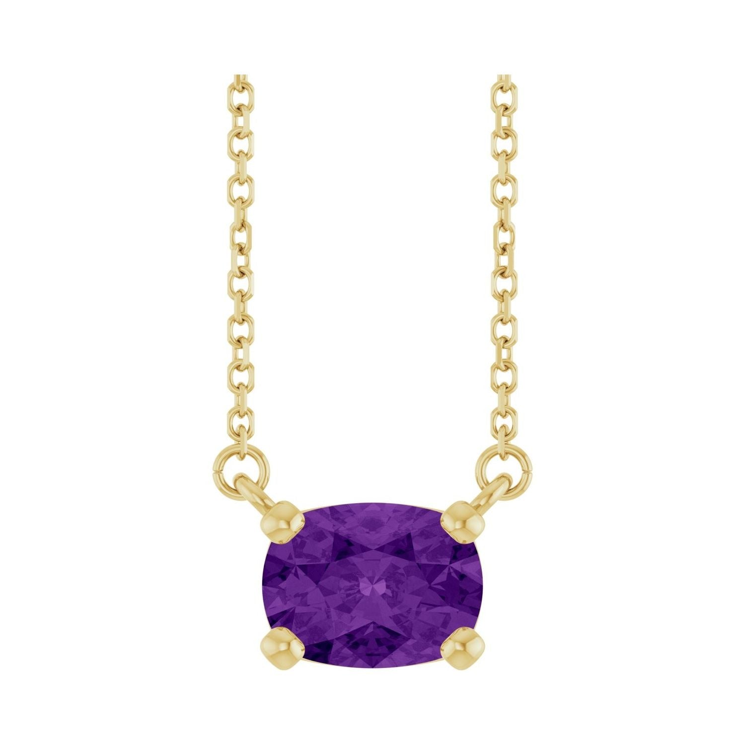 Sapphire Row Natural Gemstone East-West Solitaire Necklace - Amethyst, 14K Yellow Gold
