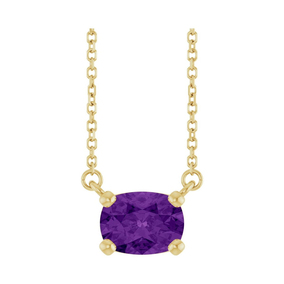 Sapphire Row Natural Gemstone East-West Solitaire Necklace - Amethyst, 14K Yellow Gold