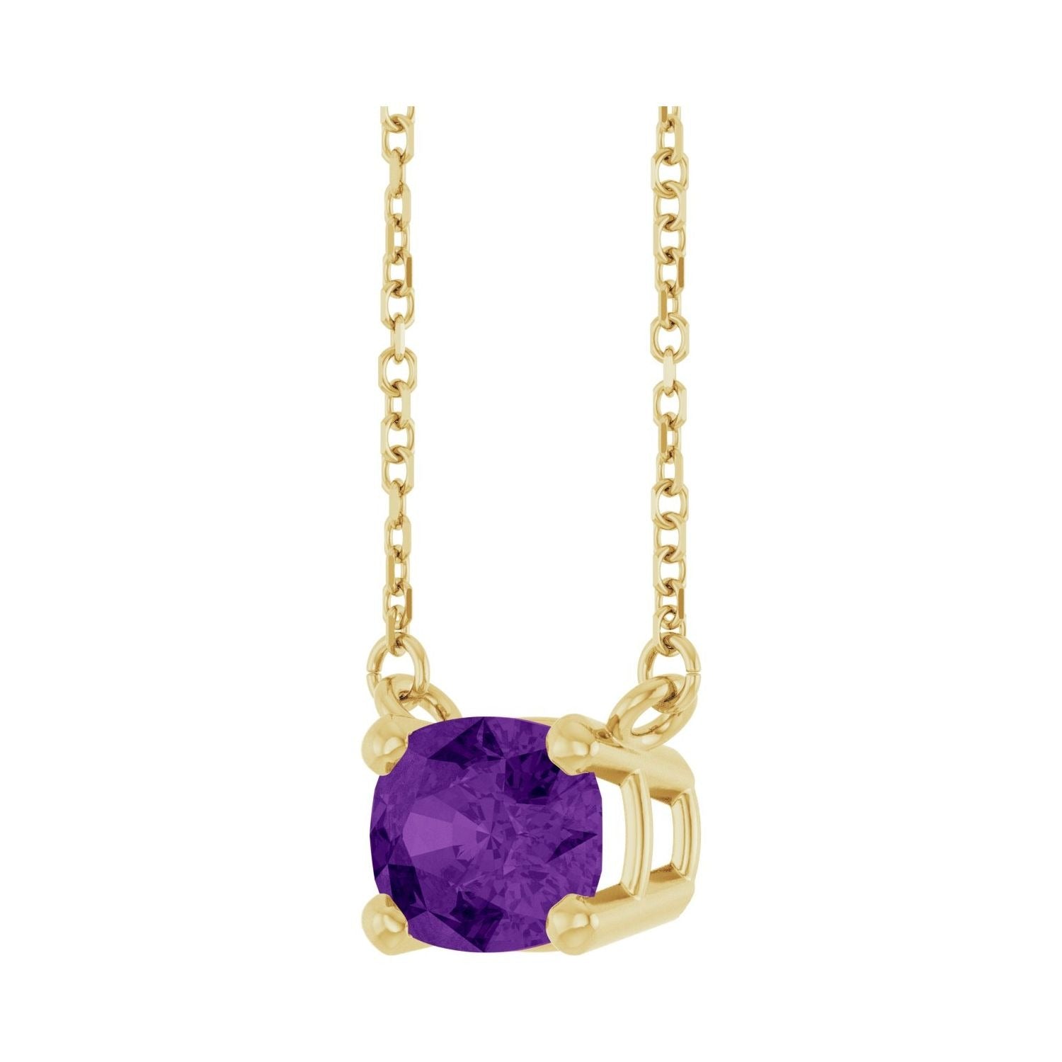 Sapphire Row Natural Gemstone East-West Solitaire Necklace - Amethyst, 14K Yellow Gold (view 2)