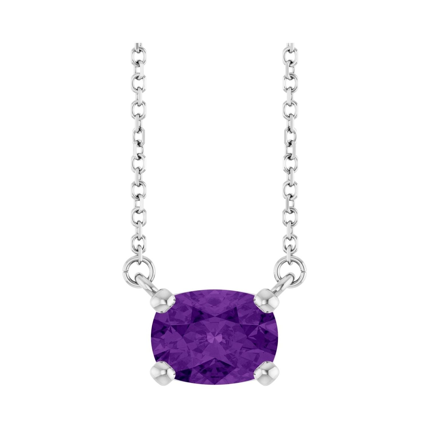 Sapphire Row Natural Gemstone East-West Solitaire Necklace - Amethyst, 14K White Gold