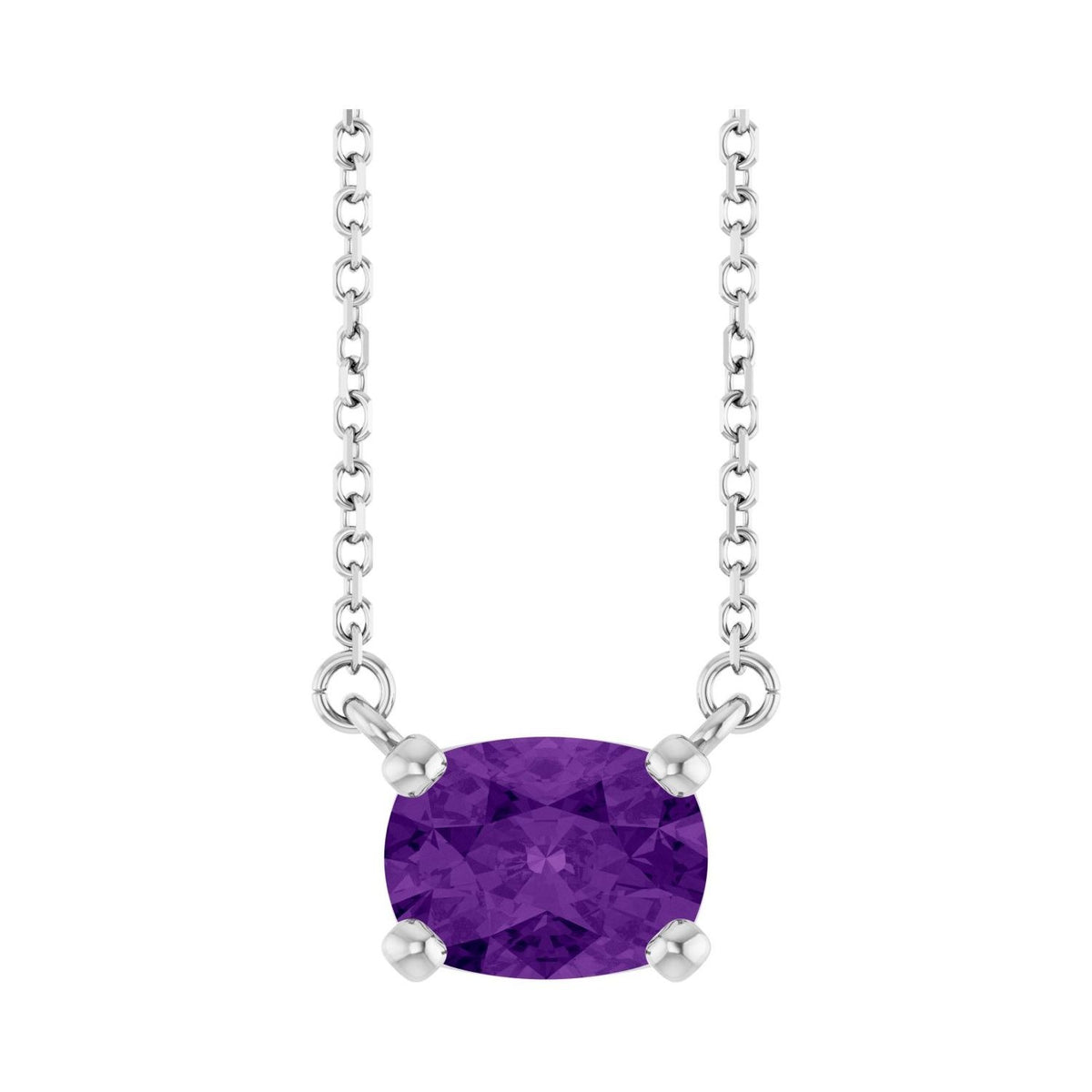 Sapphire Row Natural Gemstone East-West Solitaire Necklace - Amethyst, 14K White Gold