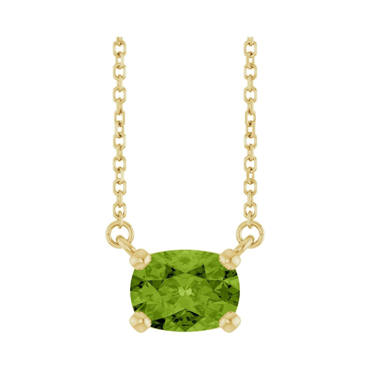 Sapphire Row Natural Gemstone East-West Solitaire Necklace - Peridot, 14K Yellow Gold