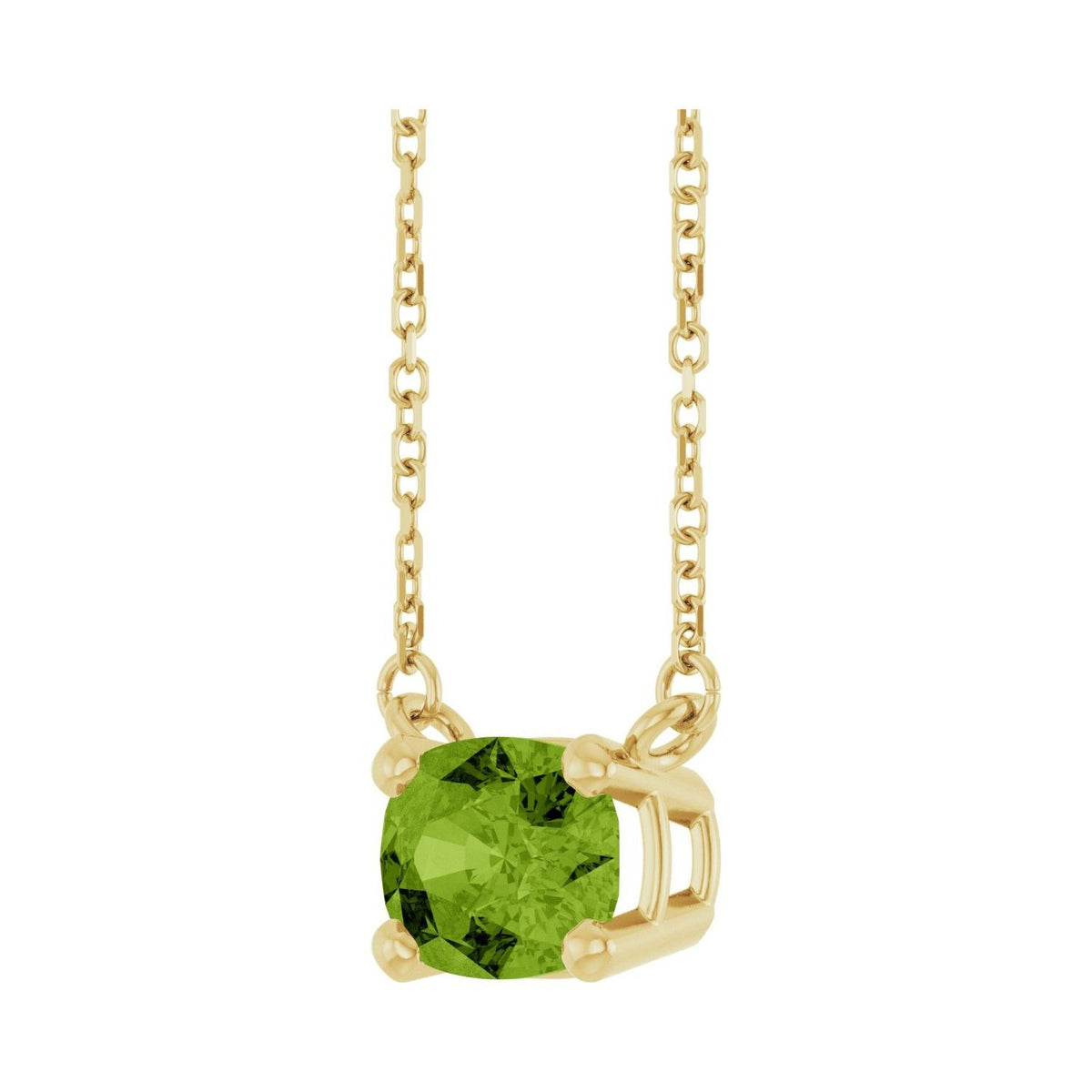 Sapphire Row Natural Gemstone East-West Solitaire Necklace - Peridot, 14K Yellow Gold (view 2)