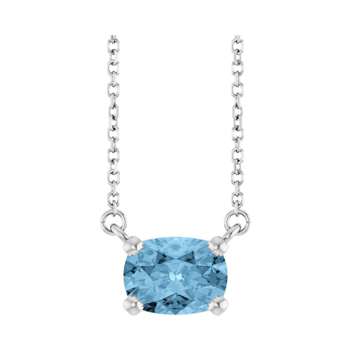 Sapphire Row Natural Gemstone East-West Solitaire Necklace - Sky Blue Topaz, Platinum