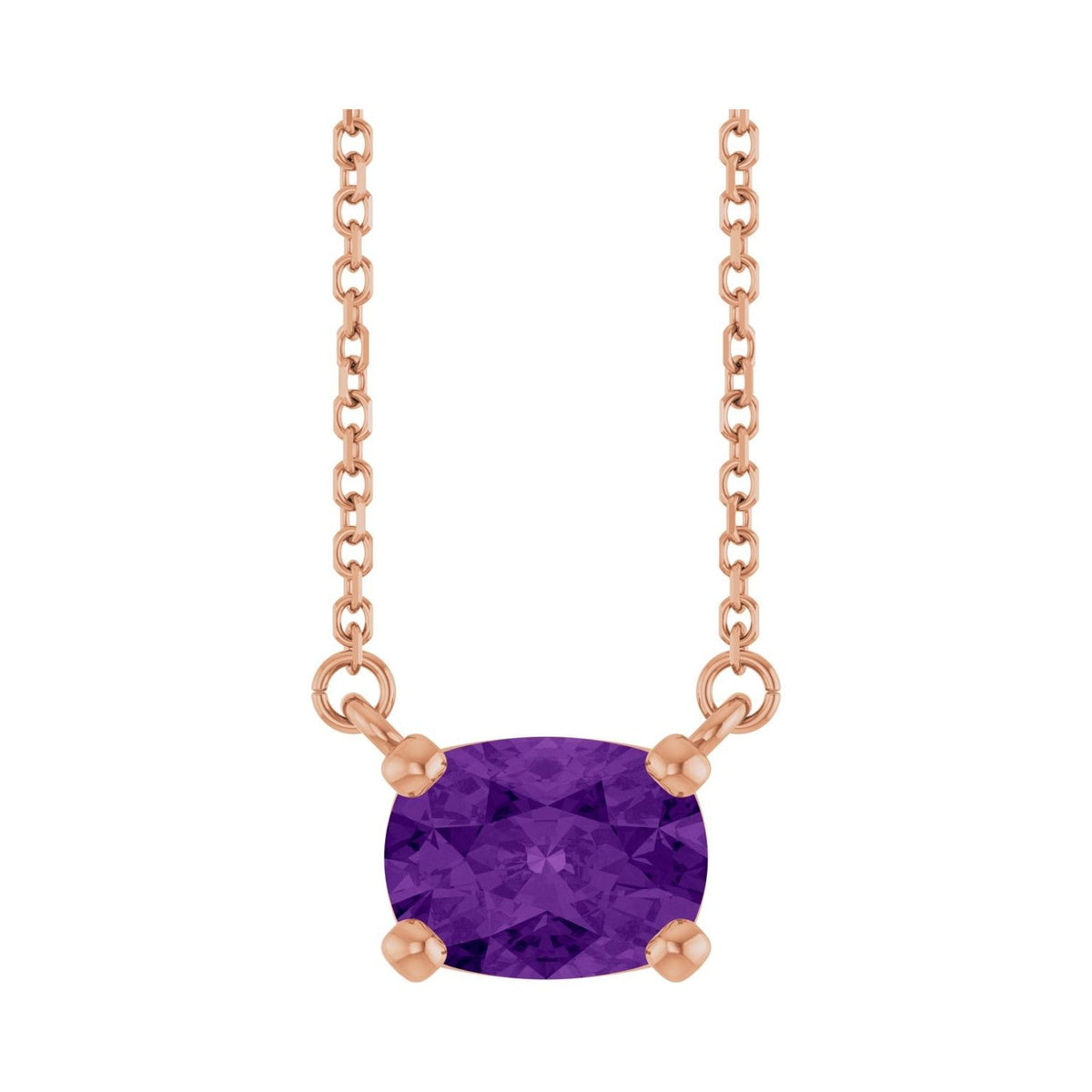 Sapphire Row Natural Gemstone East-West Solitaire Necklace - Amethyst, 14K Rose Gold