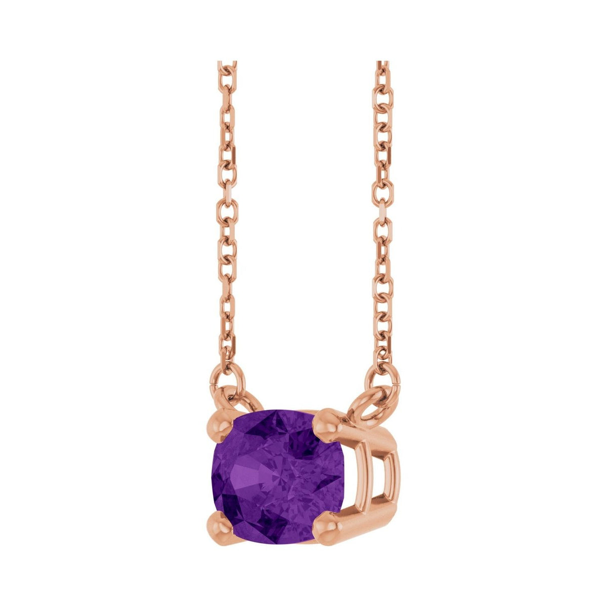 Sapphire Row Natural Gemstone East-West Solitaire Necklace - Amethyst, 14K Rose Gold (view 2)