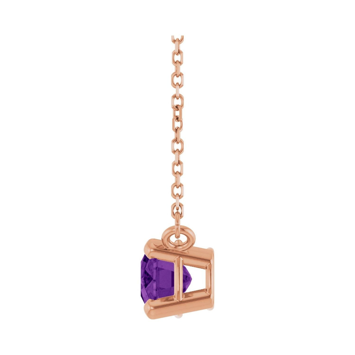 Sapphire Row Natural Gemstone East-West Solitaire Necklace - Amethyst, 14K Rose Gold (view 3)