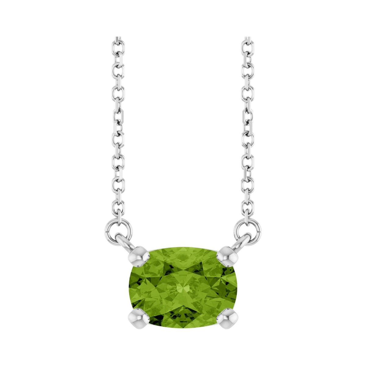Sapphire Row Natural Gemstone East-West Solitaire Necklace - Peridot, 14K White Gold