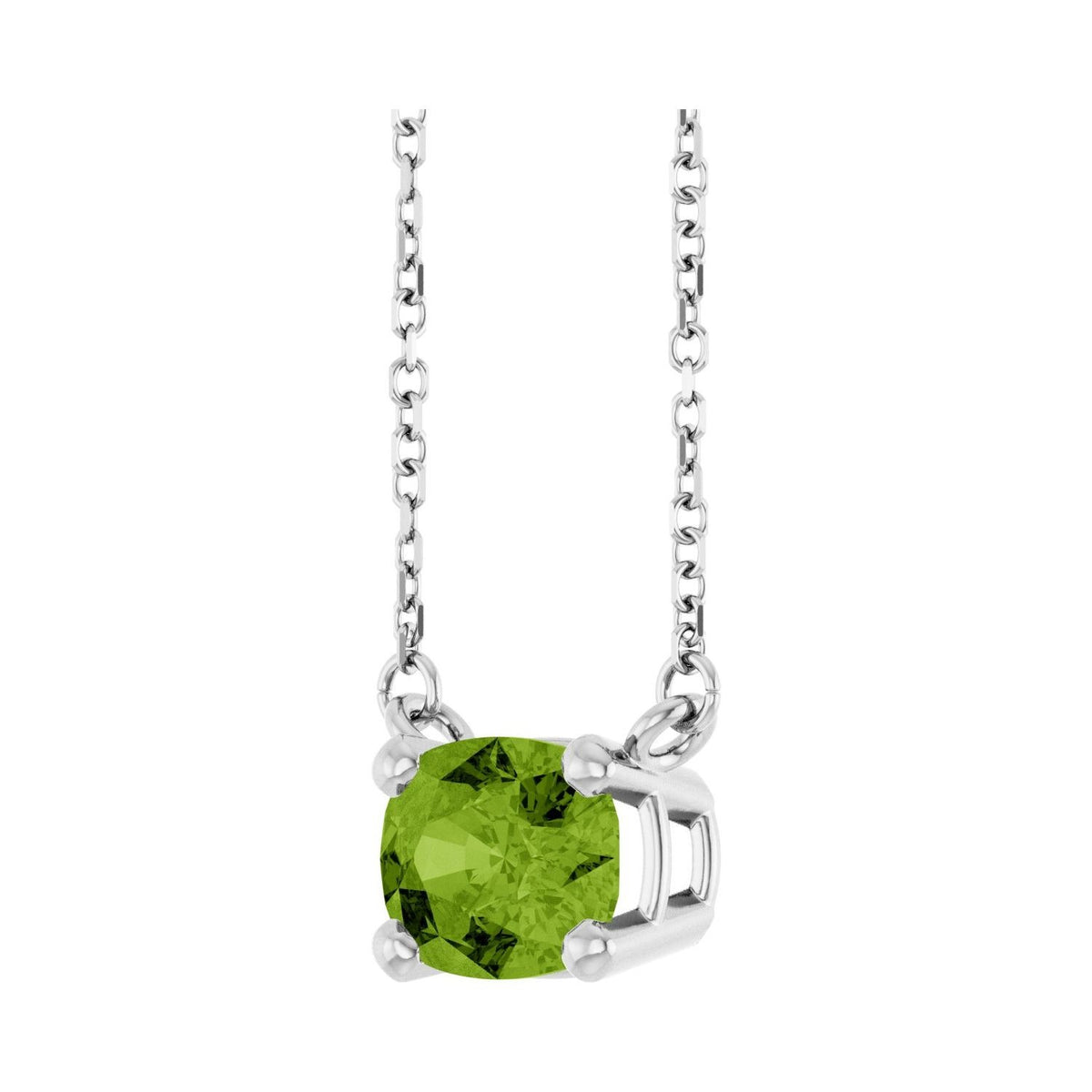 Sapphire Row Natural Gemstone East-West Solitaire Necklace - Peridot, 14K White Gold (view 2)
