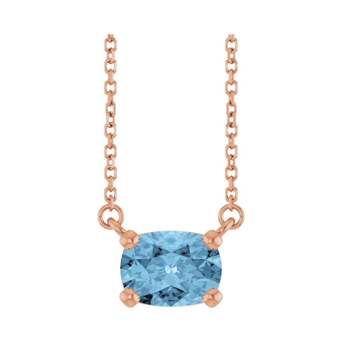Sapphire Row Natural Gemstone East-West Solitaire Necklace - Sky Blue Topaz, 14K Rose Gold
