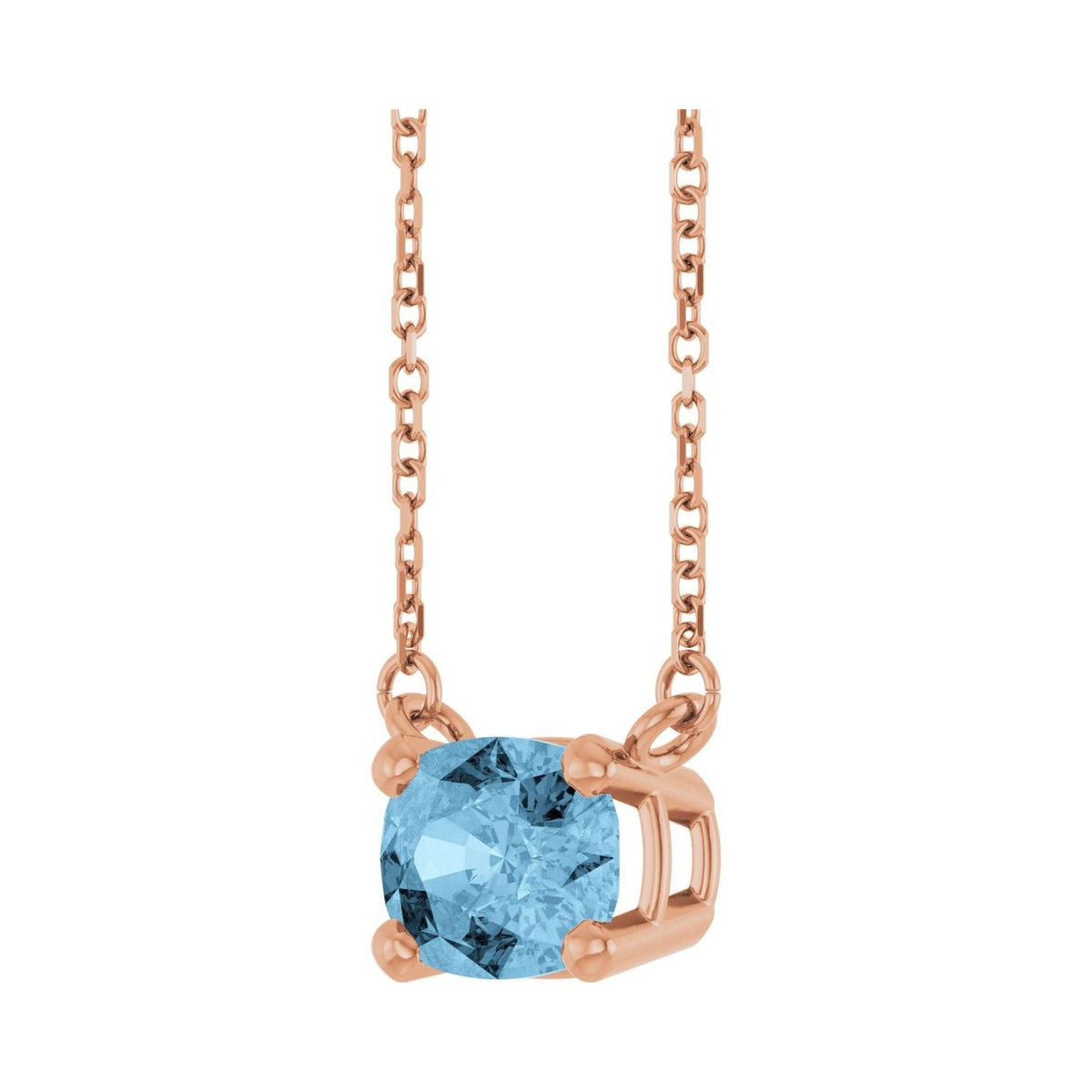 Sapphire Row Natural Gemstone East-West Solitaire Necklace - Sky Blue Topaz, 14K Rose Gold (view 2)