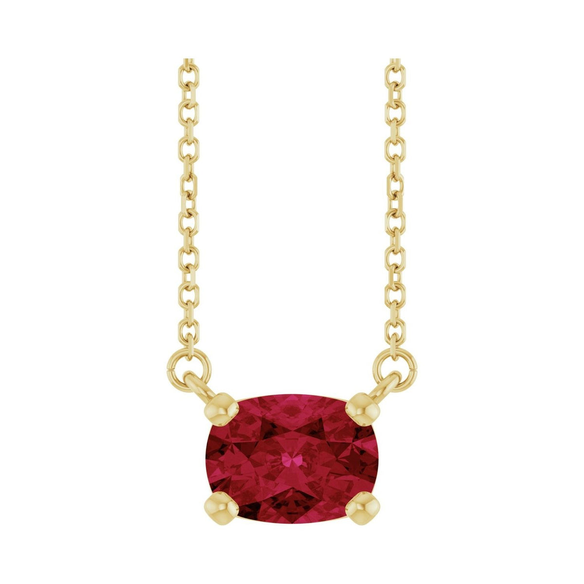 Sapphire Row Lab-Grown Gemstone East-West Solitaire Necklace - Ruby, 14K Yellow Gold