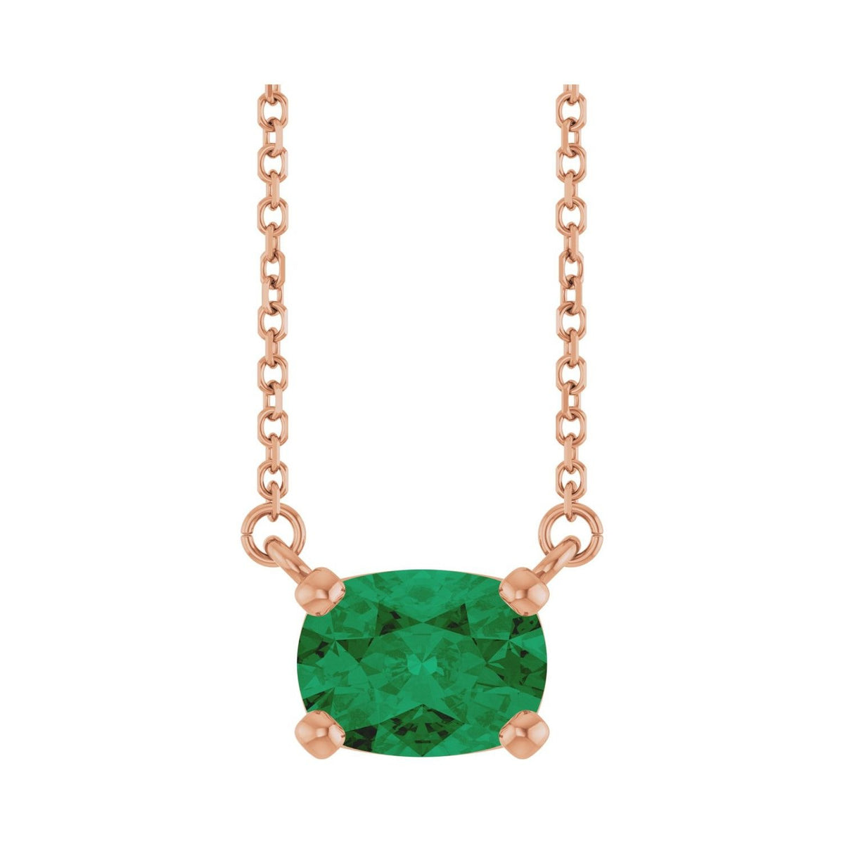 Sapphire Row Lab-Grown Gemstone East-West Solitaire Necklace - Emerald, 14K Rose Gold