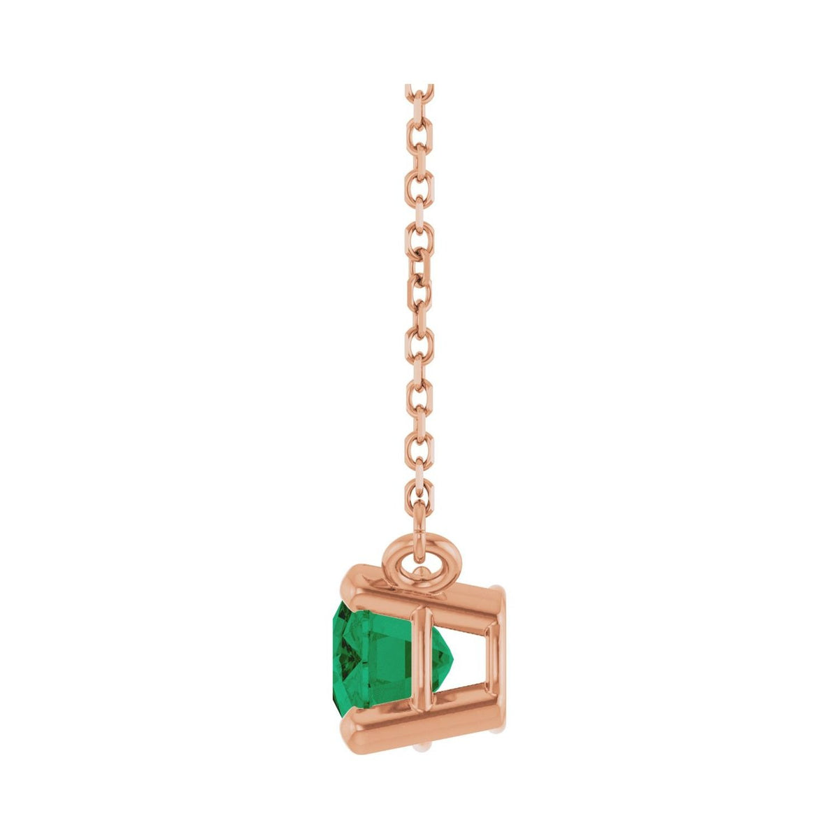 Sapphire Row Lab-Grown Gemstone East-West Solitaire Necklace - Emerald, 14K Rose Gold (view 3)