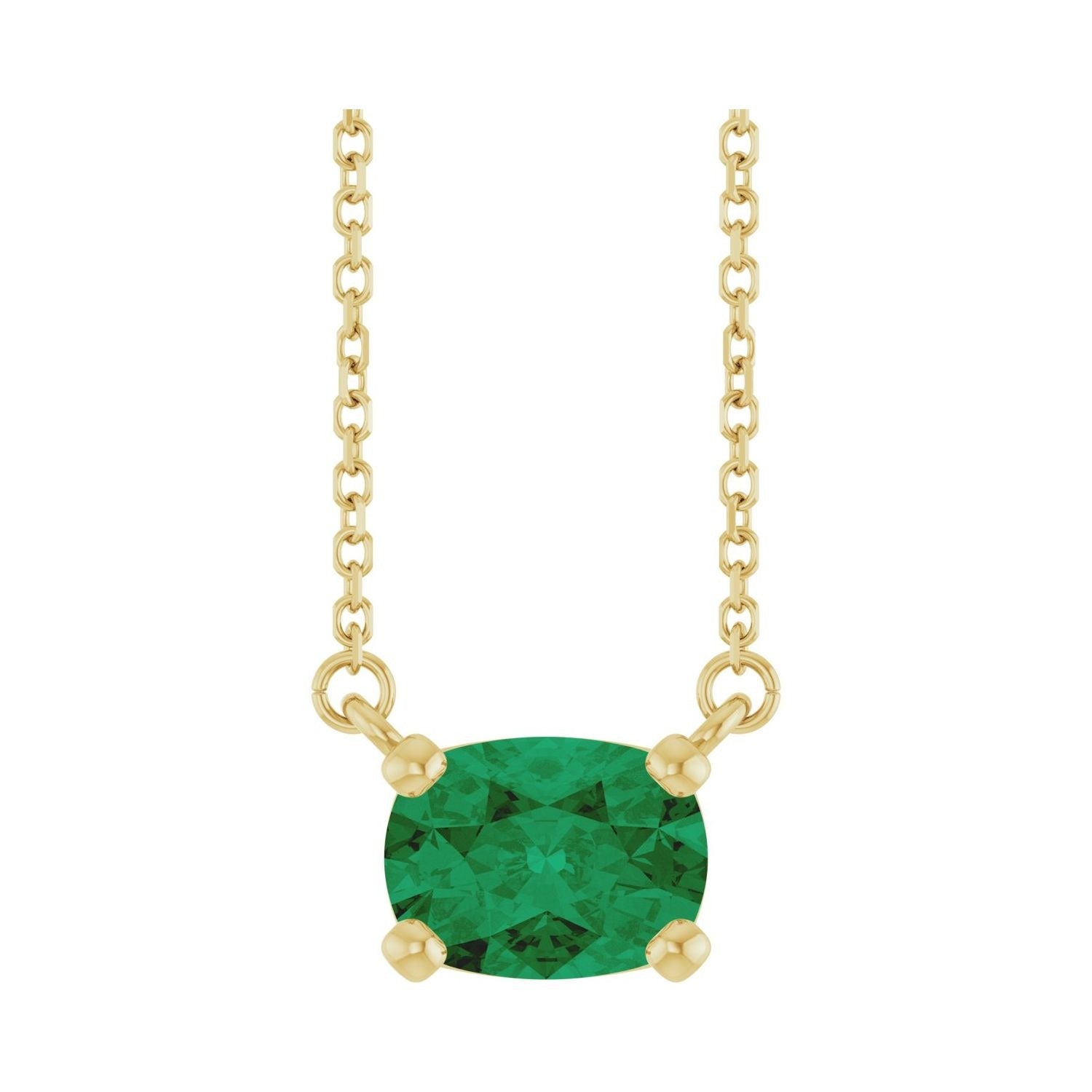 Sapphire Row Lab-Grown Gemstone East-West Solitaire Necklace - Emerald, 14K Yellow Gold