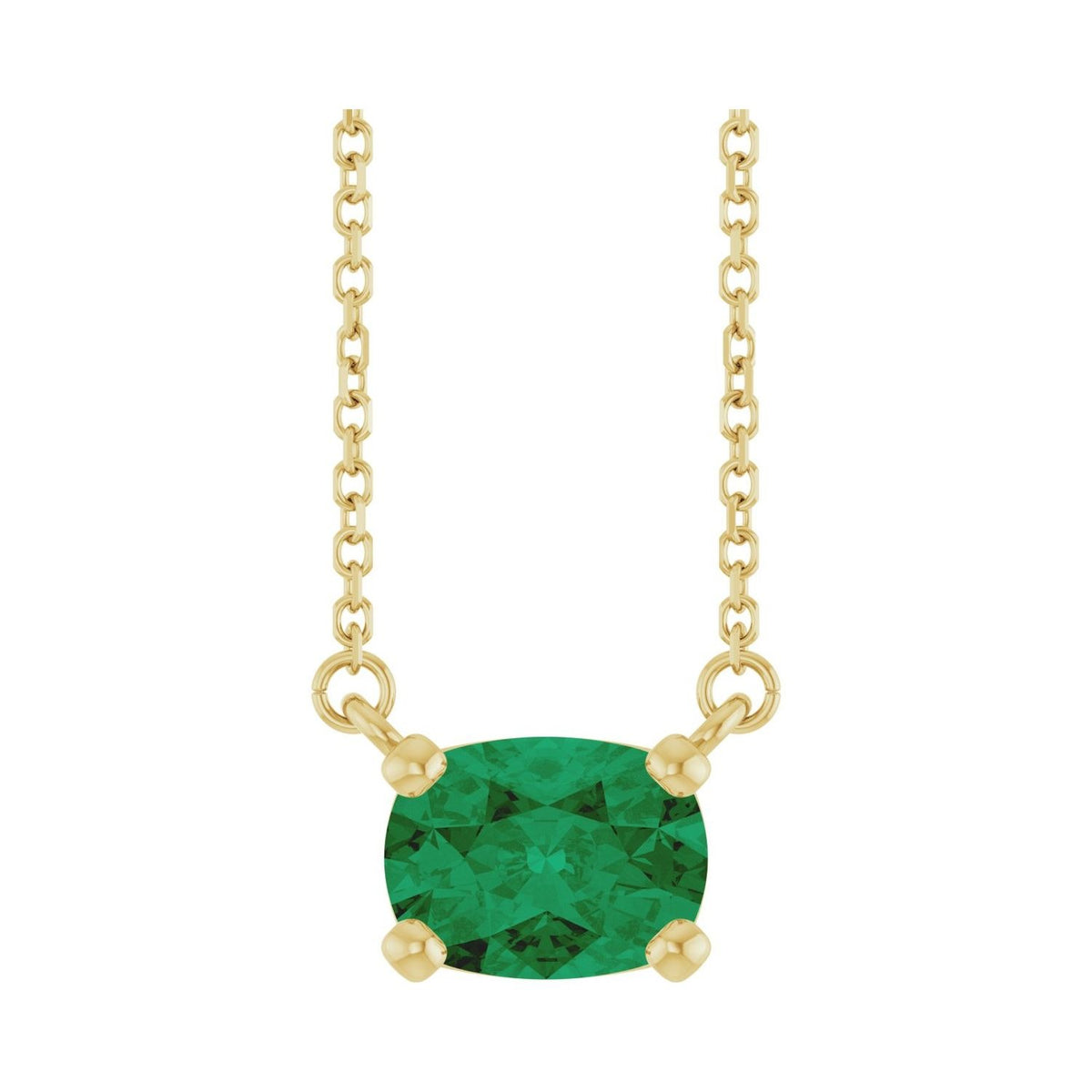 Sapphire Row Lab-Grown Gemstone East-West Solitaire Necklace - Emerald, 14K Yellow Gold