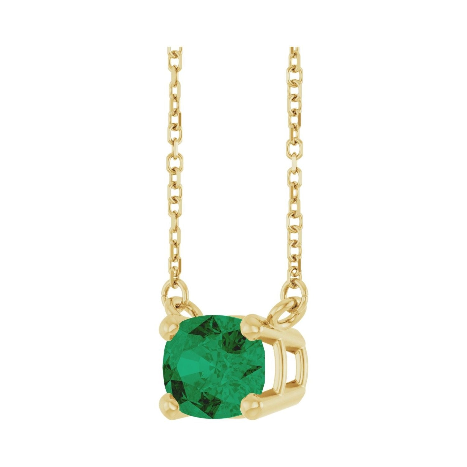 Sapphire Row Lab-Grown Gemstone East-West Solitaire Necklace - Emerald, 14K Yellow Gold (view 2)