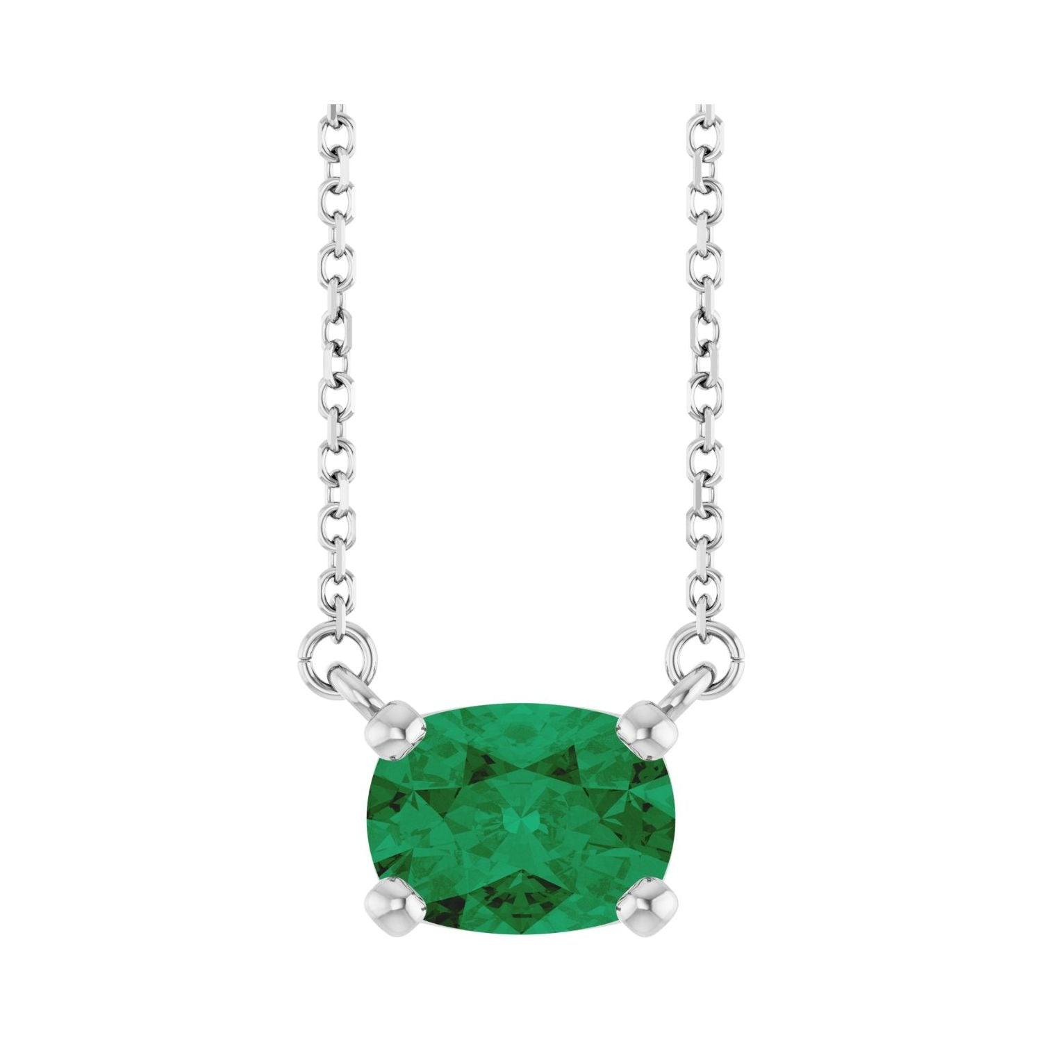 Sapphire Row Lab-Grown Gemstone East-West Solitaire Necklace - Emerald, 14K White Gold