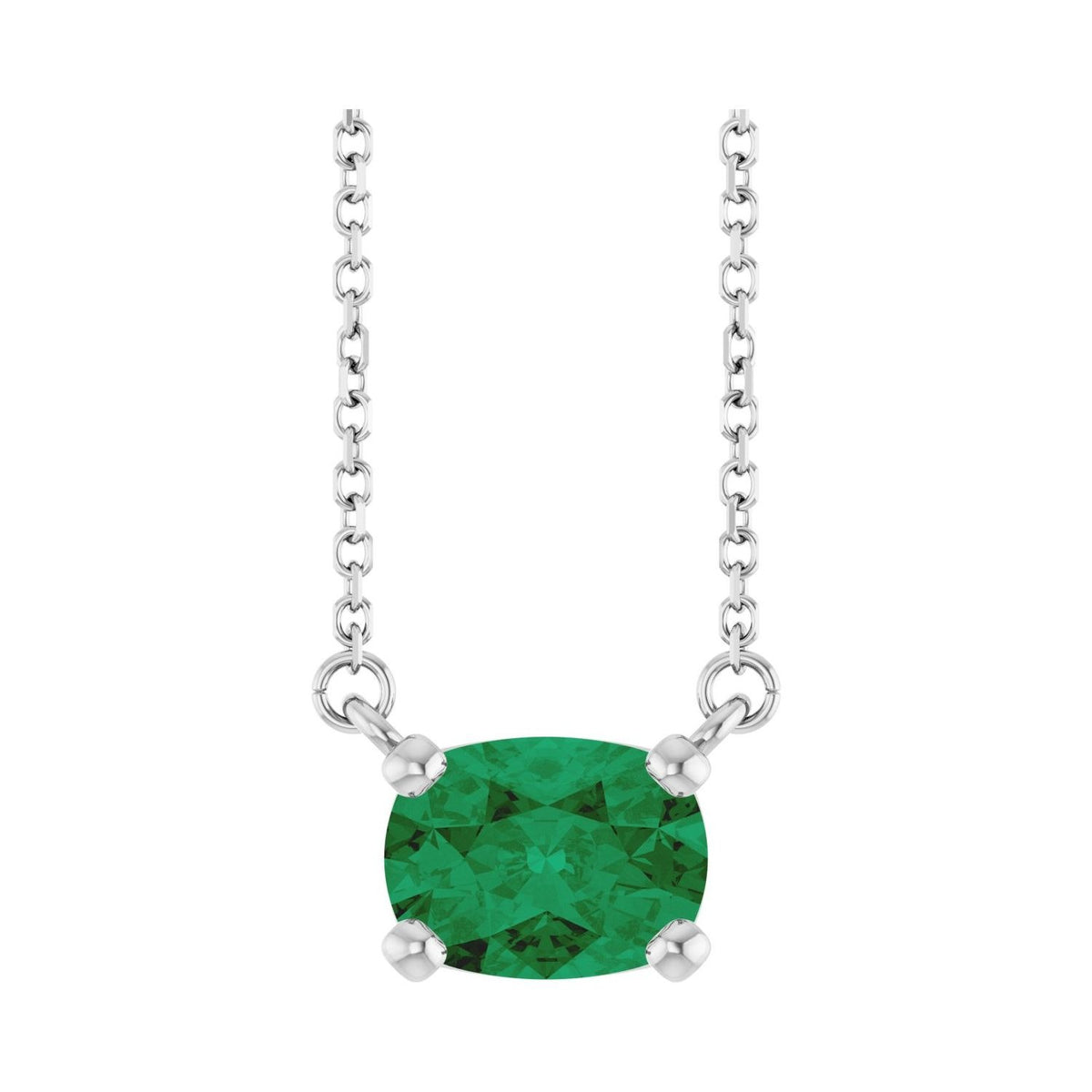 Sapphire Row Lab-Grown Gemstone East-West Solitaire Necklace - Emerald, 14K White Gold
