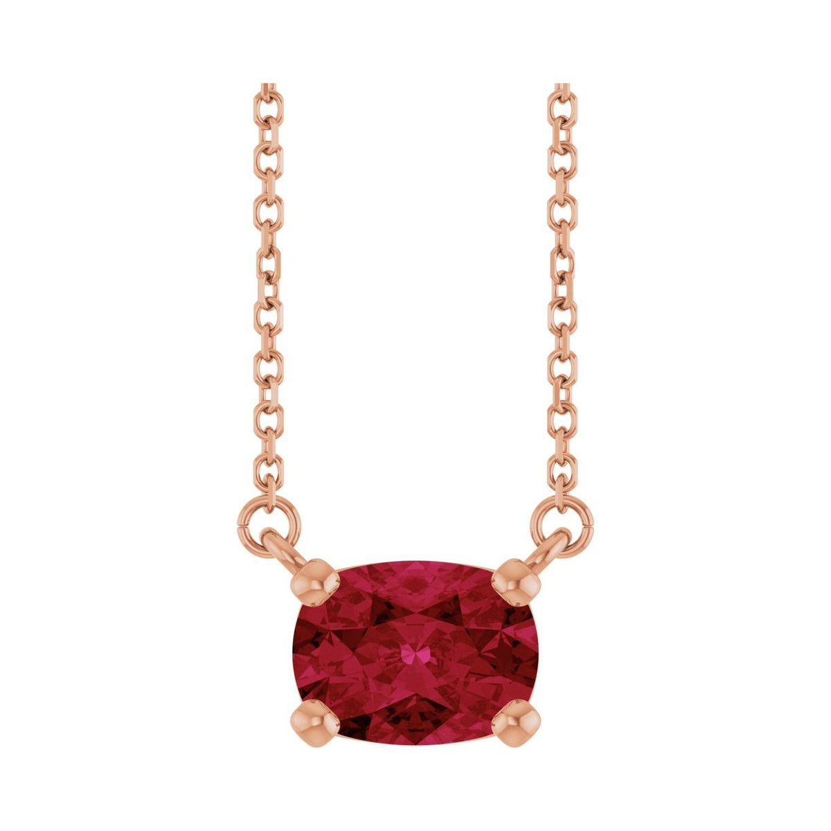 Sapphire Row Lab-Grown Gemstone East-West Solitaire Necklace - Ruby, 14K Rose Gold