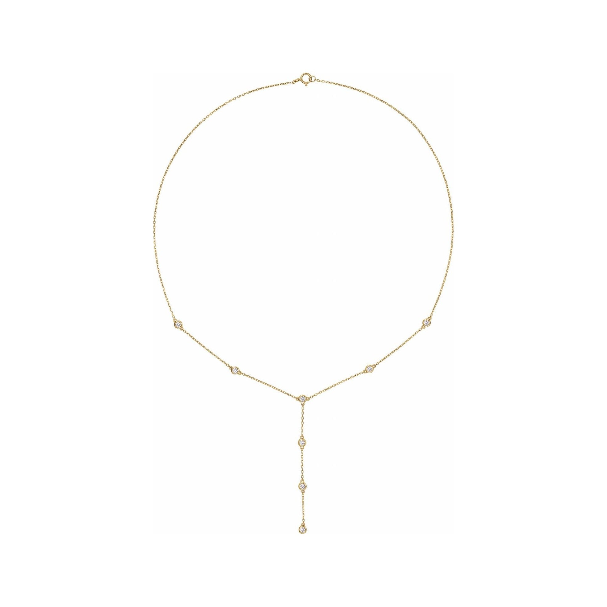Sapphire Row Natural Diamond Station Y Necklace - 14K Yellow Gold