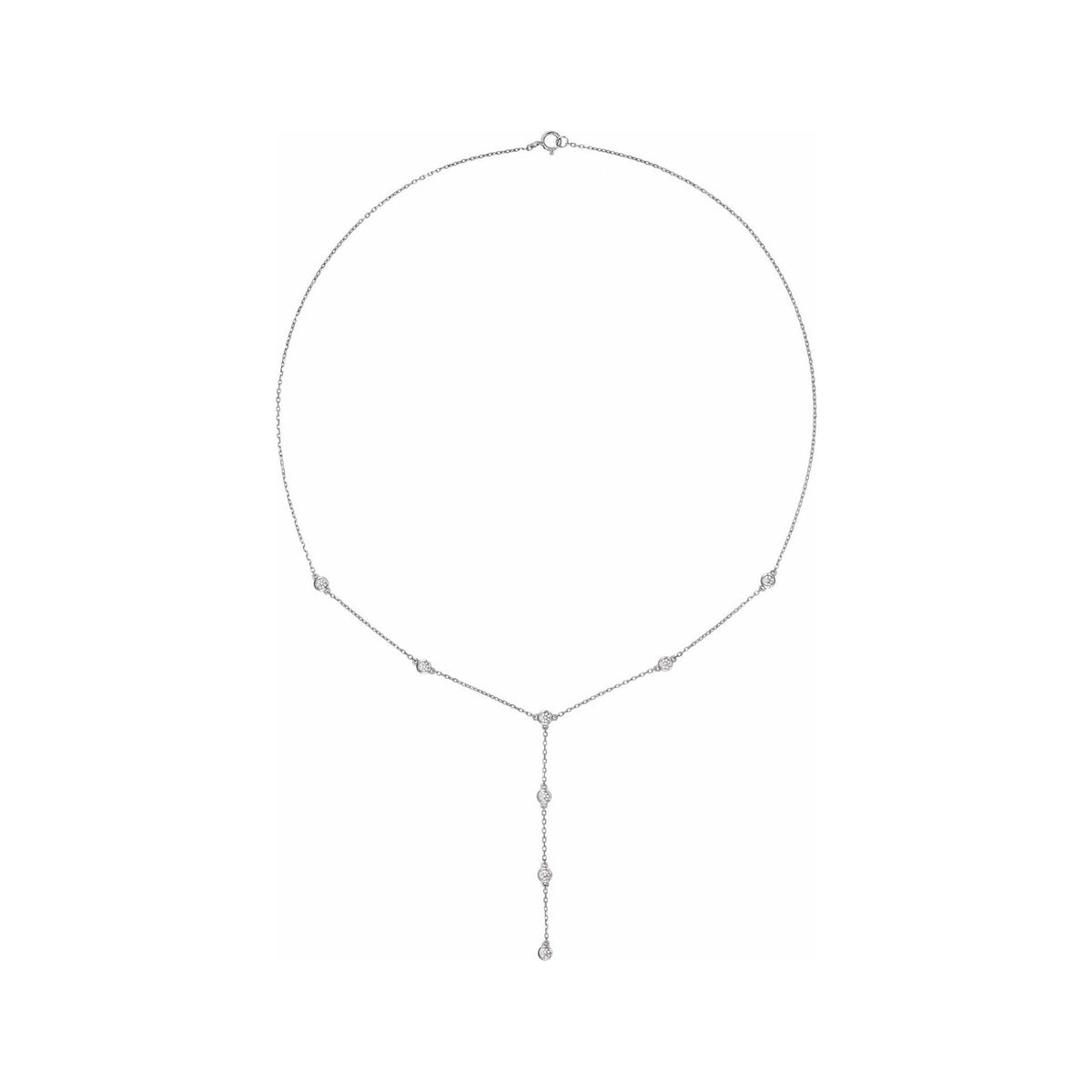 Sapphire Row Natural Diamond Station Y Necklace - 14K White Gold