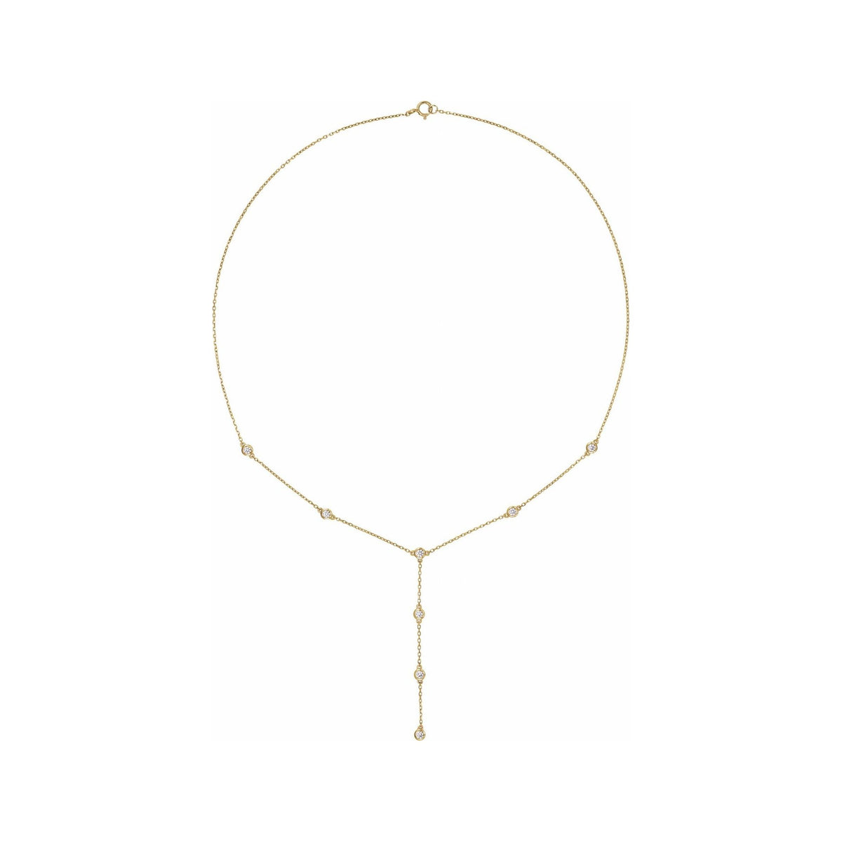 Sapphire Row Lab-Grown Diamond Station Y Necklace - 14K Yellow Gold