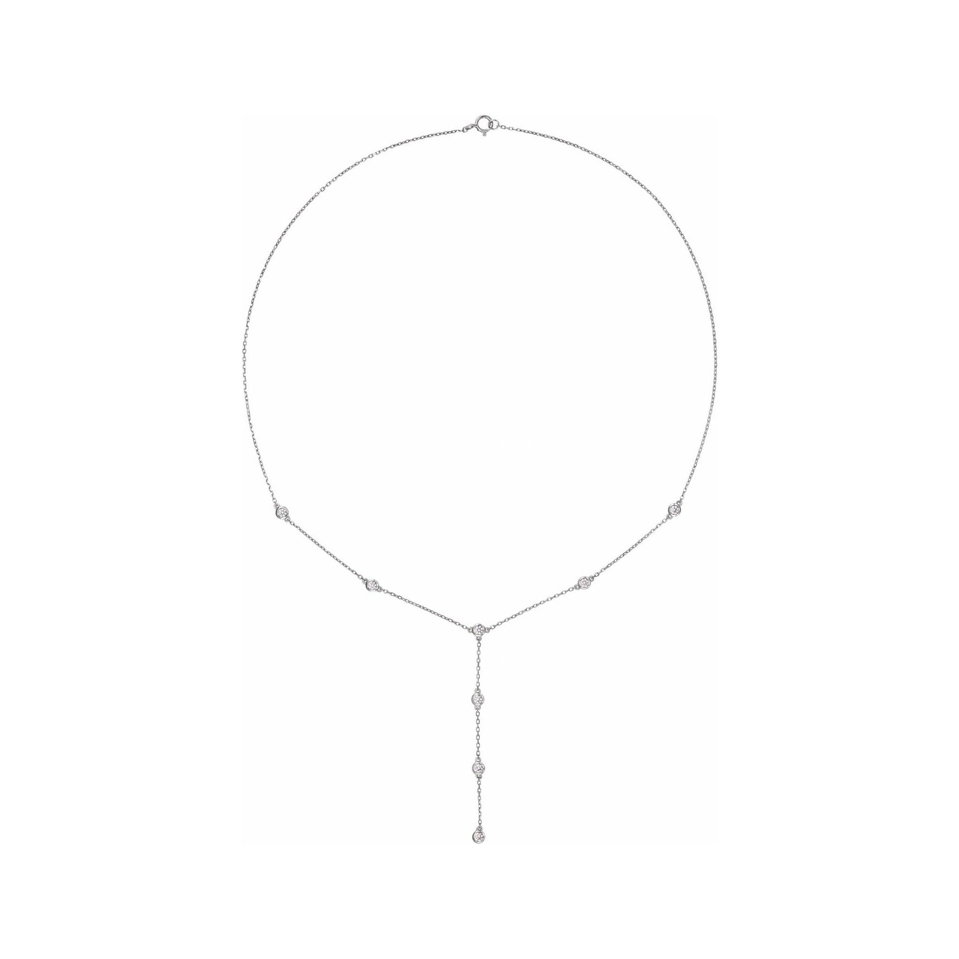 Sapphire Row Lab-Grown Diamond Station Y Necklace - 14K White Gold