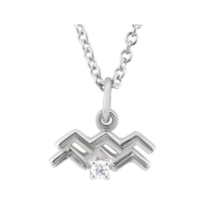 Sapphire Row Natural Diamond Zodiac Necklace - 14K White Gold, Aquarius