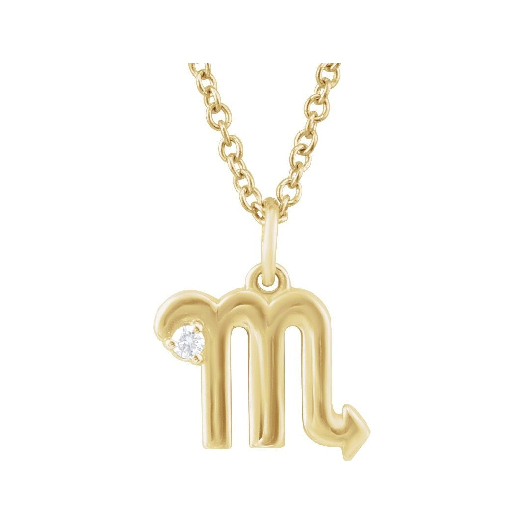 Sapphire Row Natural Diamond Zodiac Necklace - 14K Yellow Gold, Scorpio