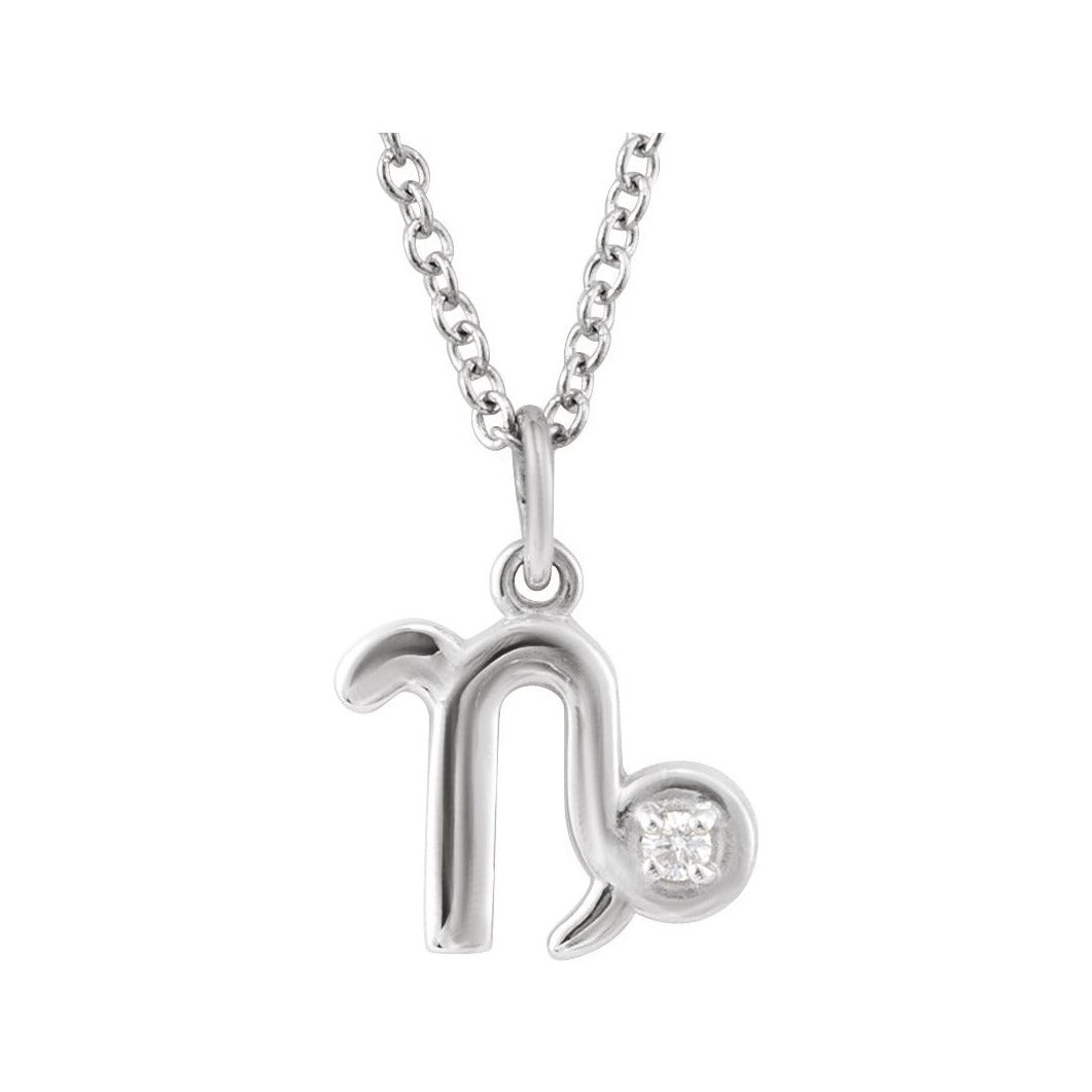 Sapphire Row Natural Diamond Zodiac Necklace - 14K White Gold, Capricorn