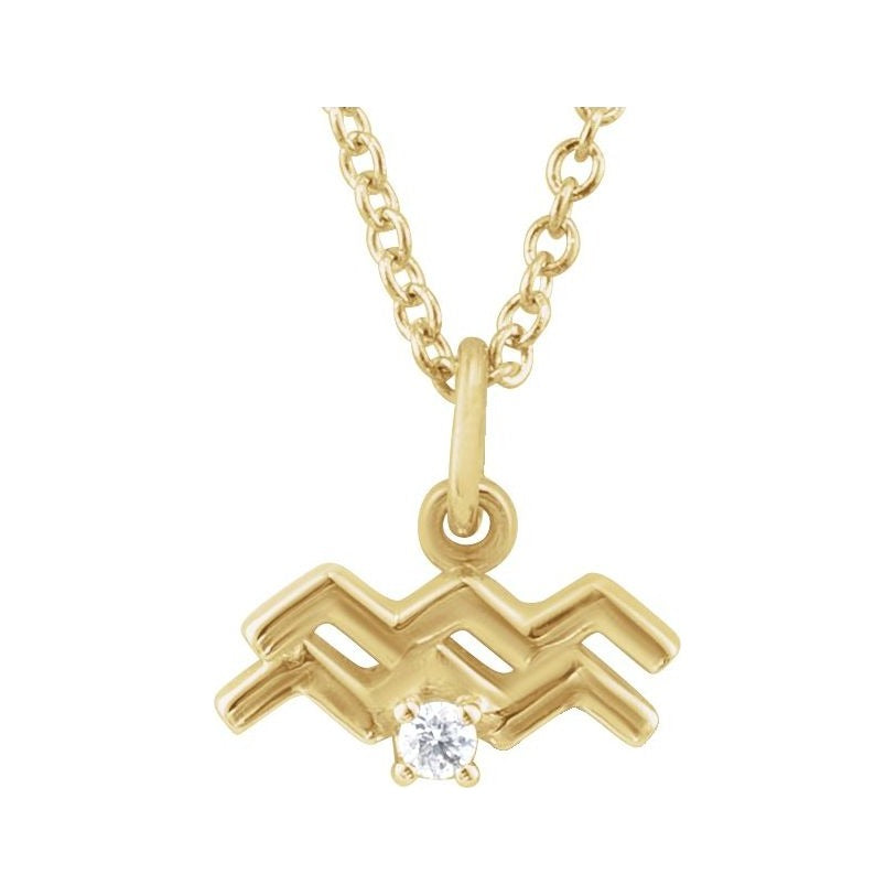 Sapphire Row Natural Diamond Zodiac Necklace - 14K Yellow Gold, Aquarius