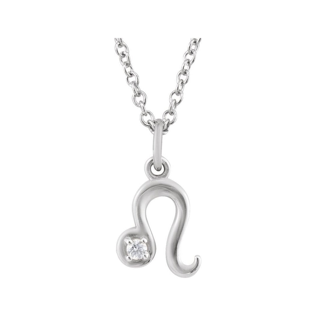 Sapphire Row Natural Diamond Zodiac Necklace - 14K White Gold, Leo