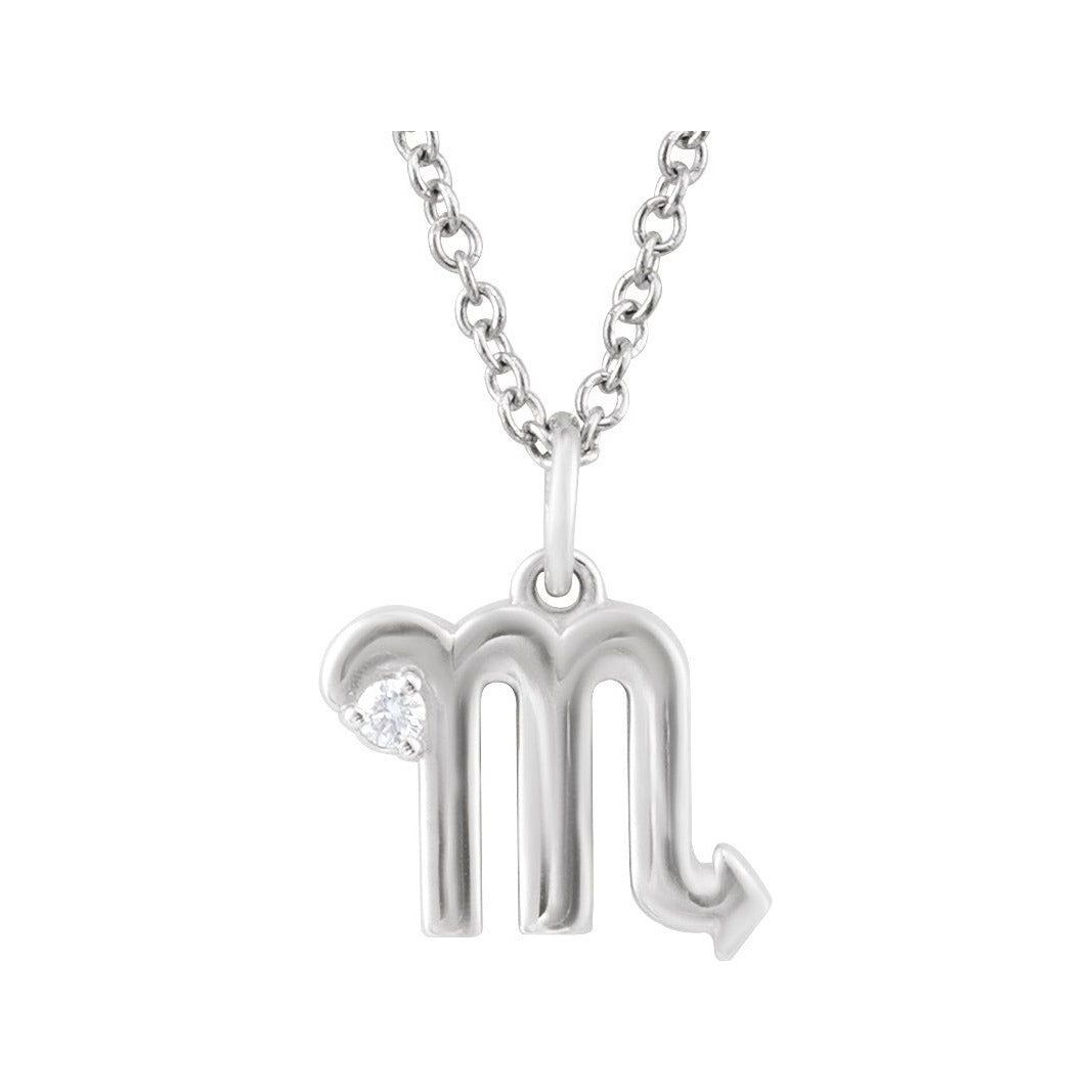 Sapphire Row Natural Diamond Zodiac Necklace - 14K White Gold, Scorpio