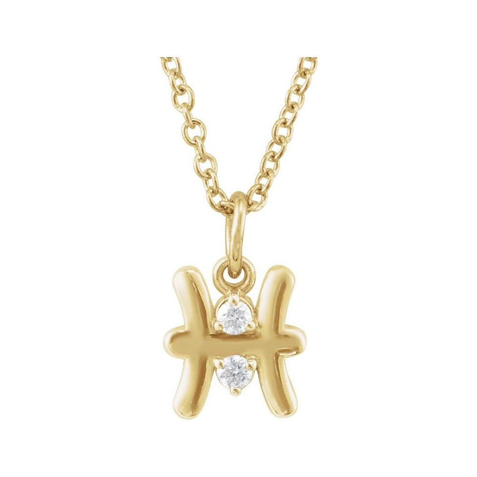 Sapphire Row Natural Diamond Zodiac Necklace - 14K Yellow Gold, Pisces