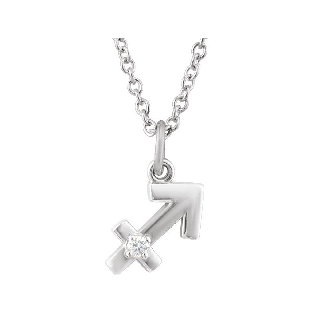 Sapphire Row Natural Diamond Zodiac Necklace - 14K White Gold, Sagittarius