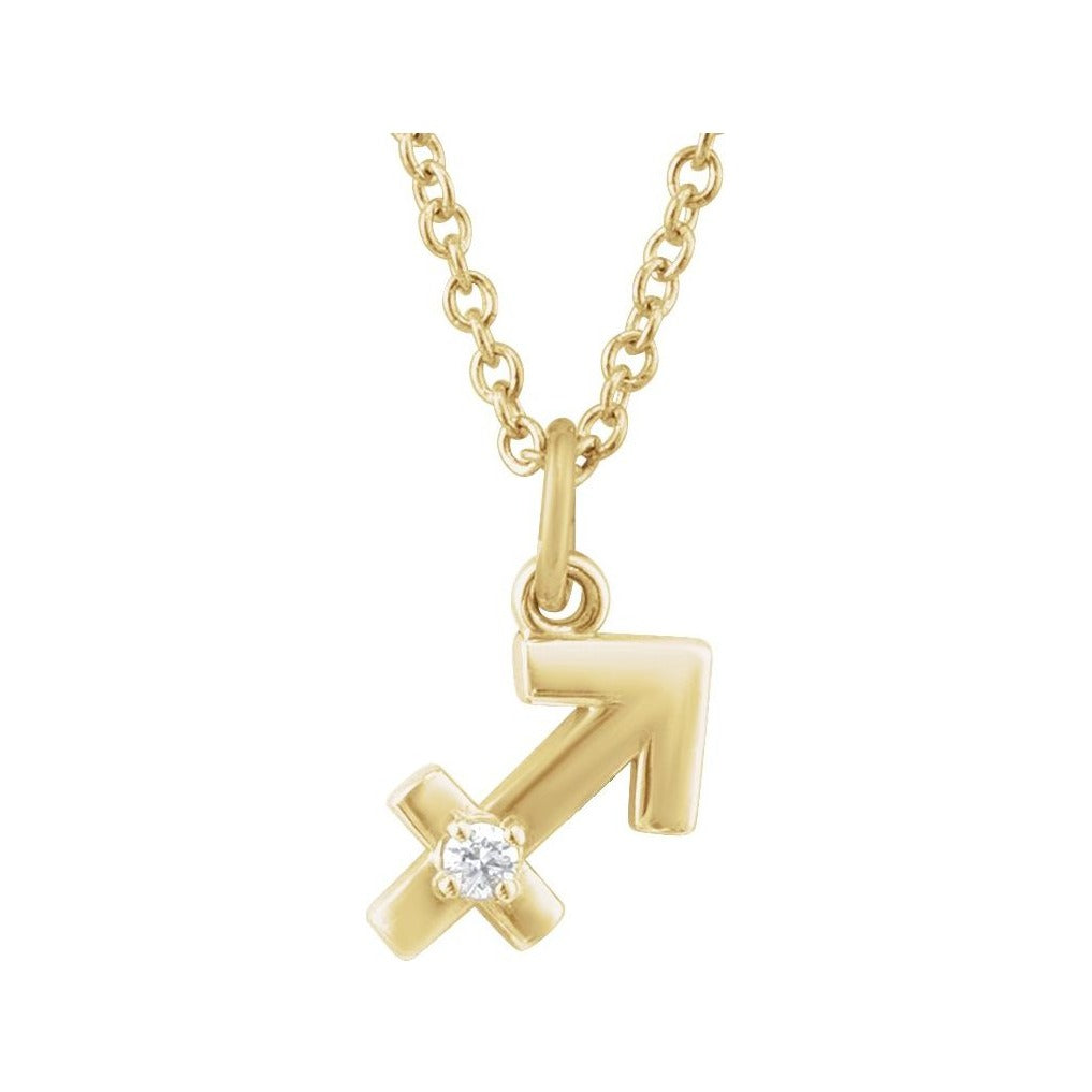 Sapphire Row Natural Diamond Zodiac Necklace - 14K Yellow Gold, Sagittarius