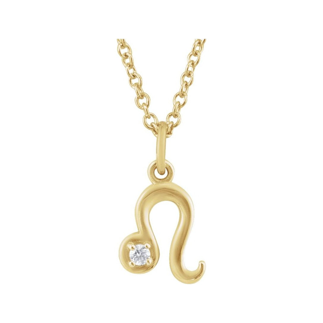 Sapphire Row Natural Diamond Zodiac Necklace - 14K Yellow Gold, Leo