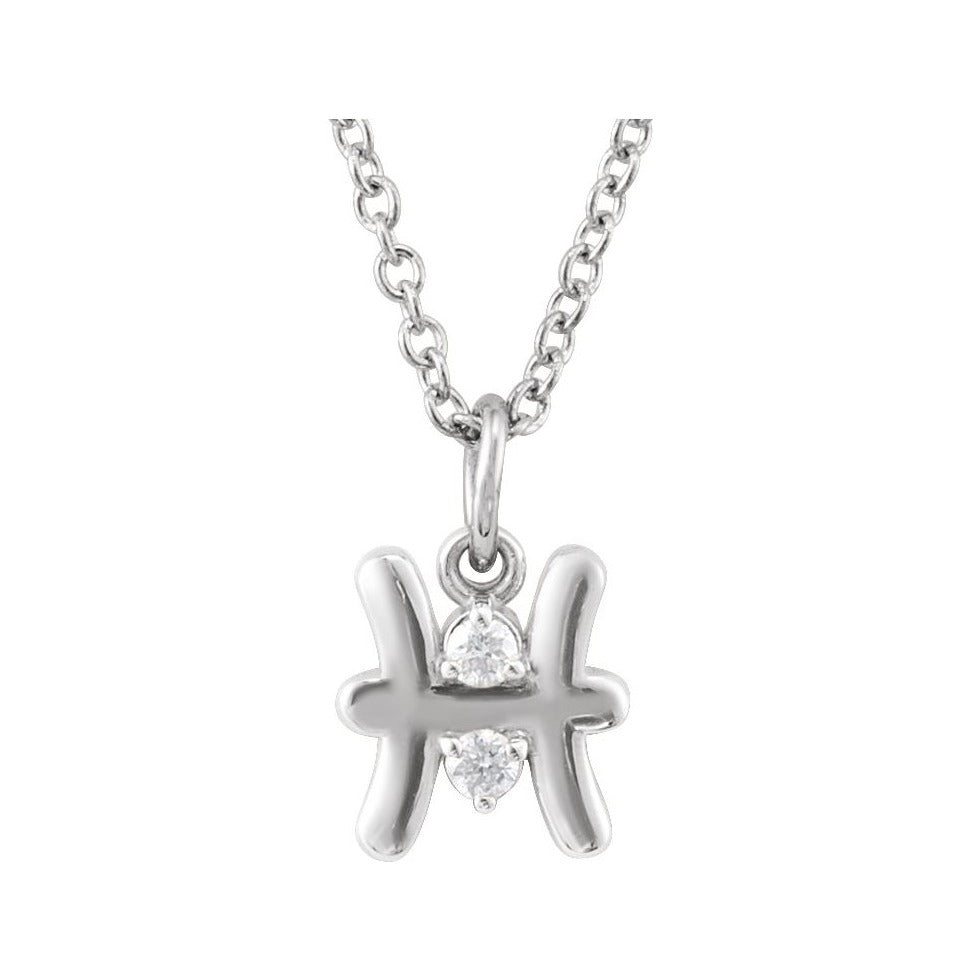 Sapphire Row Natural Diamond Zodiac Necklace - 14K White Gold, Pisces