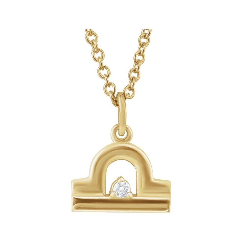 Sapphire Row Natural Diamond Zodiac Necklace - 14K Yellow Gold, Libra