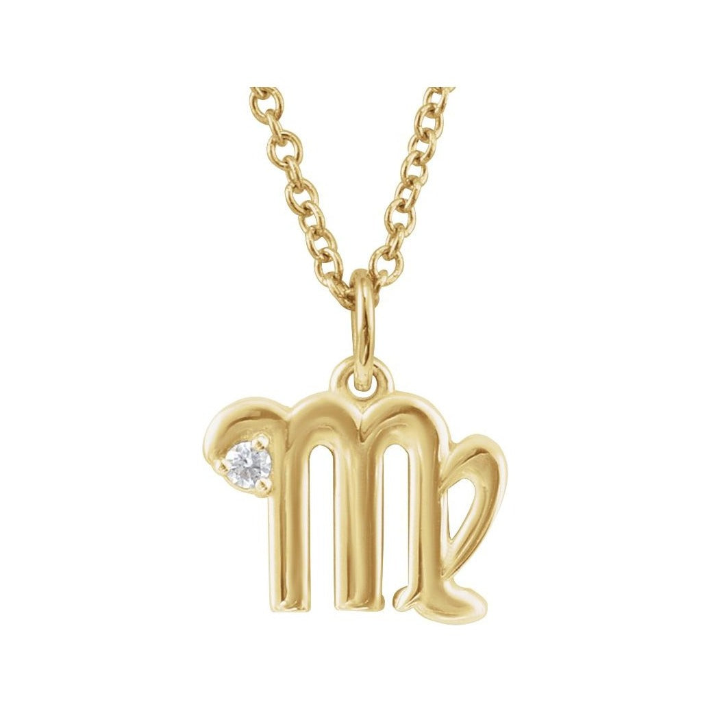 Sapphire Row Natural Diamond Zodiac Necklace - 14K Yellow Gold, Virgo